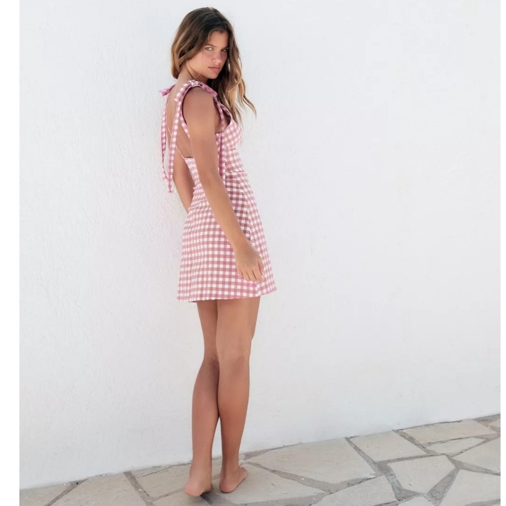 Zara Pink Plaid Mini Dress Sz L - Picture 7 of 16